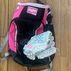 RAWLINGS YOUTH PLAYERS Softball BACKPACK and Sure Catch 10" Youth Glove